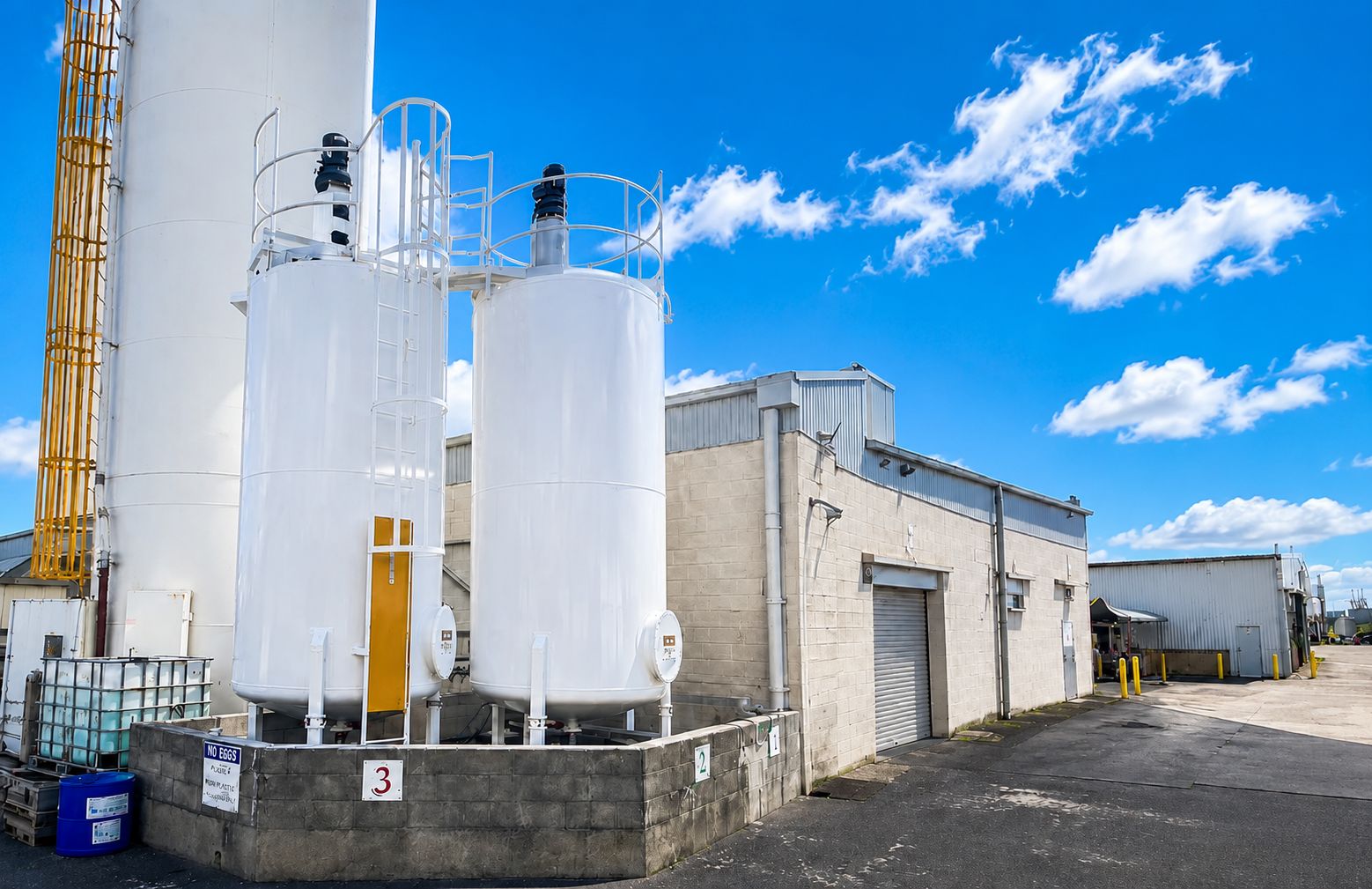 Finished industrial tanks and surrounding plant equipment
